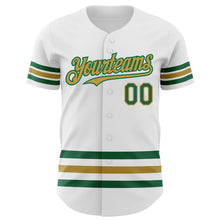 Laden Sie das Bild in den Galerie-Viewer, Custom White Kelly Green-Old Gold Line Authentic Baseball Jersey
