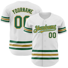 Laden Sie das Bild in den Galerie-Viewer, Custom White Kelly Green-Old Gold Line Authentic Baseball Jersey
