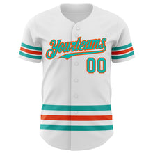 Загрузить изображение в средство просмотра галереи, Custom White Aqua-Orange Line Authentic Baseball Jersey
