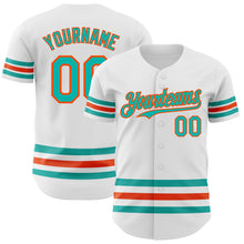 Laden Sie das Bild in den Galerie-Viewer, Custom White Aqua-Orange Line Authentic Baseball Jersey
