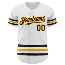 Загрузить изображение в средство просмотра галереи, Custom White Brown-Gold Line Authentic Baseball Jersey
