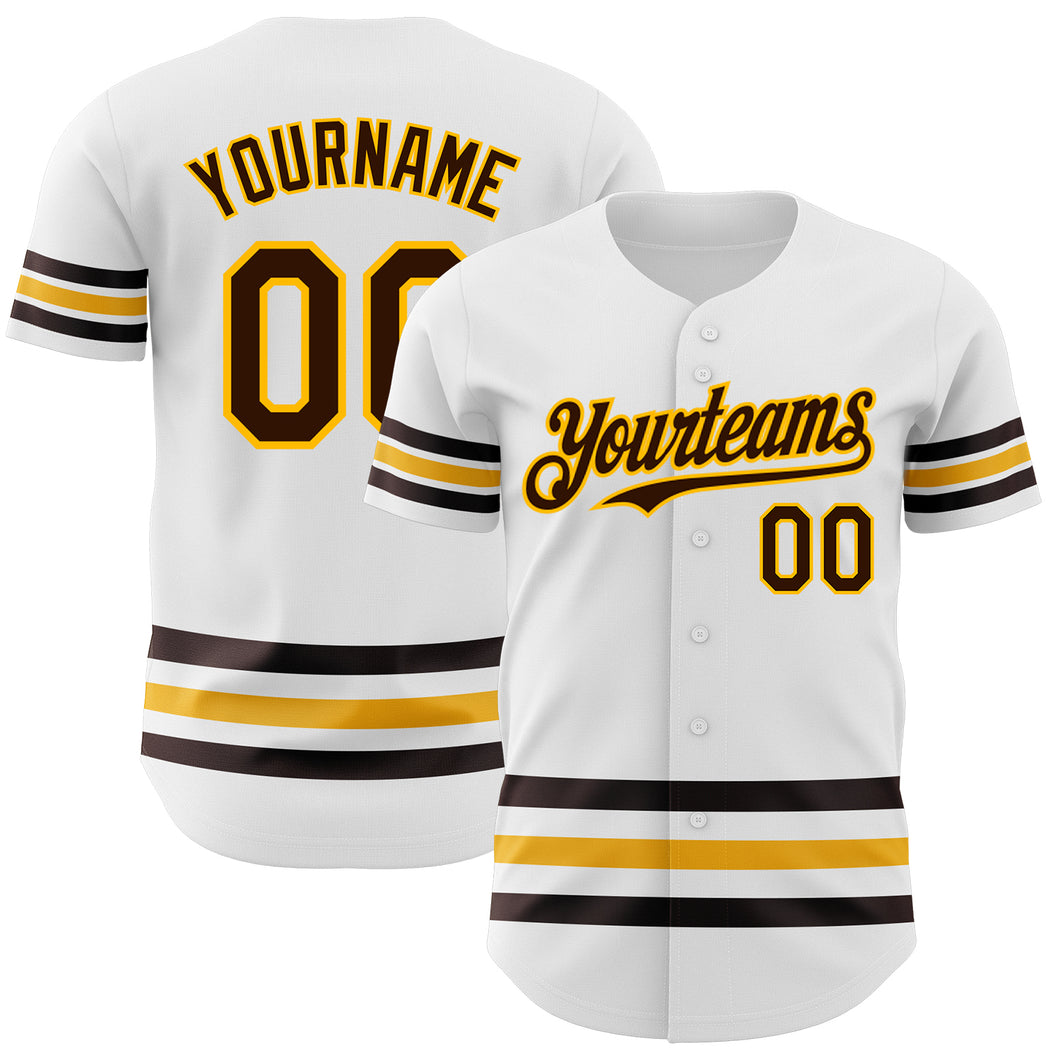 Custom White Brown-Gold Line Authentic Baseball Jersey