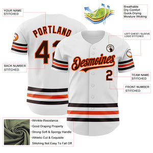 Custom White Brown-Orange Line Authentic Baseball Jersey