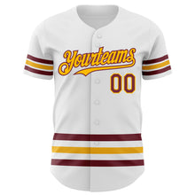 Charger l&#39;image dans la galerie, Custom White Burgundy-Gold Line Authentic Baseball Jersey
