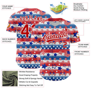 Custom White Red-Royal 3D American Flag Patriotic Authentic Baseball Jersey