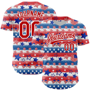 Custom White Red-Royal 3D American Flag Patriotic Authentic Baseball Jersey