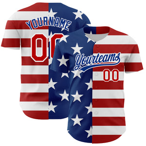 Custom White Red-Royal 3D American Flag Patriotic Authentic Baseball Jersey