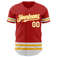 Laden Sie das Bild in den Galerie-Viewer, Custom Red White-Gold Line Authentic Baseball Jersey
