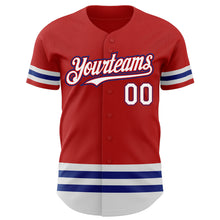 Load image into Gallery viewer, Custom Red White-Royal Line Authentic Baseball Jersey
