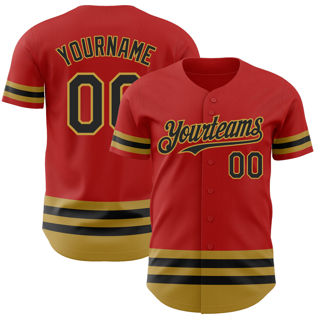 Custom Red Black-Old Gold Line Authentic Baseball Jersey