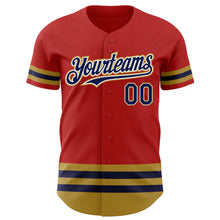 Load image into Gallery viewer, Custom Red Navy-Old Gold Line Authentic Baseball Jersey
