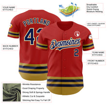Load image into Gallery viewer, Custom Red Navy-Old Gold Line Authentic Baseball Jersey
