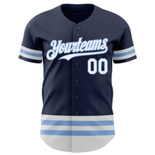Laden Sie das Bild in den Galerie-Viewer, Custom Navy White-Light Blue Line Authentic Baseball Jersey
