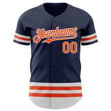 Load image into Gallery viewer, Custom Navy Orange-White Line Authentic Baseball Jersey
