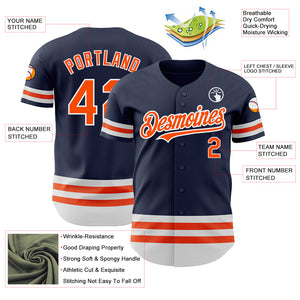 Custom Navy Orange-White Line Authentic Baseball Jersey