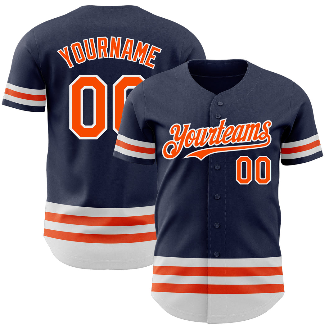 Custom Navy Orange-White Line Authentic Baseball Jersey