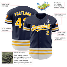 Laden Sie das Bild in den Galerie-Viewer, Custom Navy Gold-White Line Authentic Baseball Jersey
