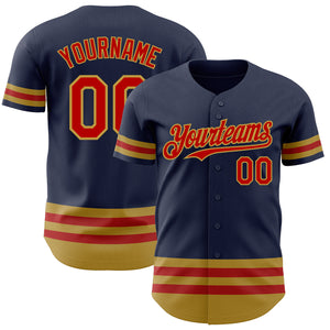 Custom Navy Red-Old Gold Line Authentic Baseball Jersey