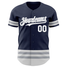 Laden Sie das Bild in den Galerie-Viewer, Custom Navy White-Gray Line Authentic Baseball Jersey
