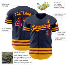 Load image into Gallery viewer, Custom Navy Maroon-Gold Line Authentic Baseball Jersey
