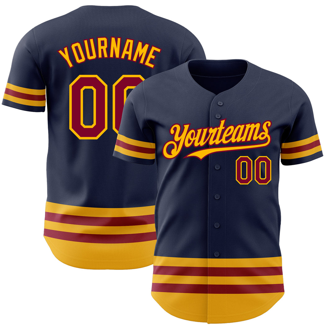 Custom Navy Maroon-Gold Line Authentic Baseball Jersey