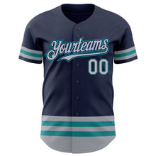 Load image into Gallery viewer, Custom Navy Gray-Teal Line Authentic Baseball Jersey
