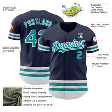 Load image into Gallery viewer, Custom Navy Teal-White Line Authentic Baseball Jersey
