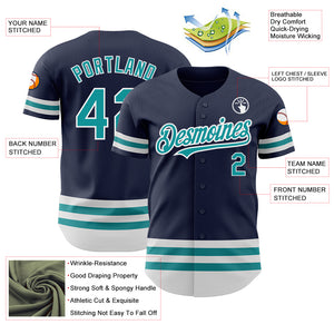 Custom Navy Teal-White Line Authentic Baseball Jersey