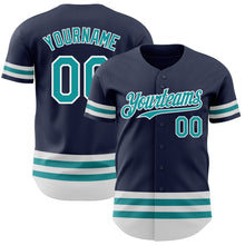 Загрузить изображение в средство просмотра галереи, Custom Navy Teal-White Line Authentic Baseball Jersey
