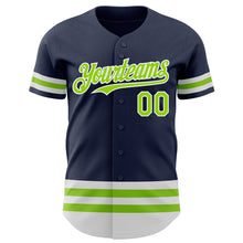 Load image into Gallery viewer, Custom Navy Neon Green-White Line Authentic Baseball Jersey
