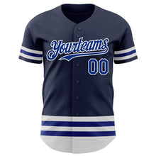 Load image into Gallery viewer, Custom Navy Royal-White Line Authentic Baseball Jersey
