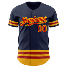 Laden Sie das Bild in den Galerie-Viewer, Custom Navy Red-Gold Line Authentic Baseball Jersey
