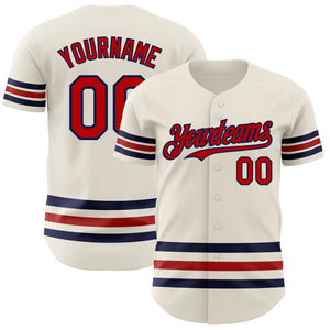 Custom Cream Red-Navy Line Authentic Baseball Jersey