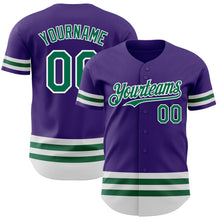 Laden Sie das Bild in den Galerie-Viewer, Custom Purple Kelly Green-White Line Authentic Baseball Jersey
