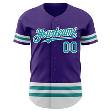 Laden Sie das Bild in den Galerie-Viewer, Custom Purple Teal-White Line Authentic Baseball Jersey
