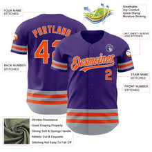 Laden Sie das Bild in den Galerie-Viewer, Custom Purple Orange-Gray Line Authentic Baseball Jersey
