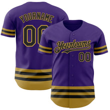 Загрузить изображение в средство просмотра галереи, Custom Purple Black-Old Gold Line Authentic Baseball Jersey
