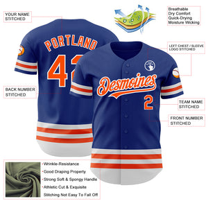 Custom Royal Orange-White Line Authentic Baseball Jersey