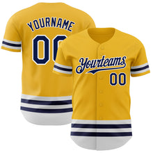 Laden Sie das Bild in den Galerie-Viewer, Custom Gold Navy-White Line Authentic Baseball Jersey
