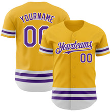 Laden Sie das Bild in den Galerie-Viewer, Custom Gold Purple-White Line Authentic Baseball Jersey
