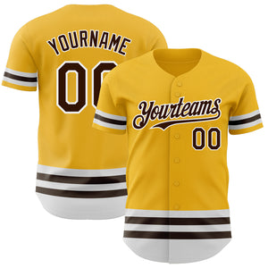 Custom Gold Brown-White Line Authentic Baseball Jersey