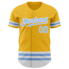 Laden Sie das Bild in den Galerie-Viewer, Custom Gold Light Blue-White Line Authentic Baseball Jersey
