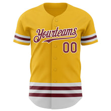 Laden Sie das Bild in den Galerie-Viewer, Custom Gold Burgundy-White Line Authentic Baseball Jersey
