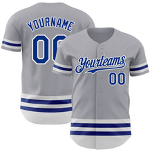 Load image into Gallery viewer, Custom Gray Royal-White Line Authentic Baseball Jersey
