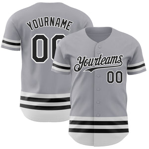 Custom Gray Black-White Line Authentic Baseball Jersey