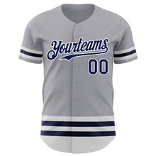 Load image into Gallery viewer, Custom Gray Navy-White Line Authentic Baseball Jersey
