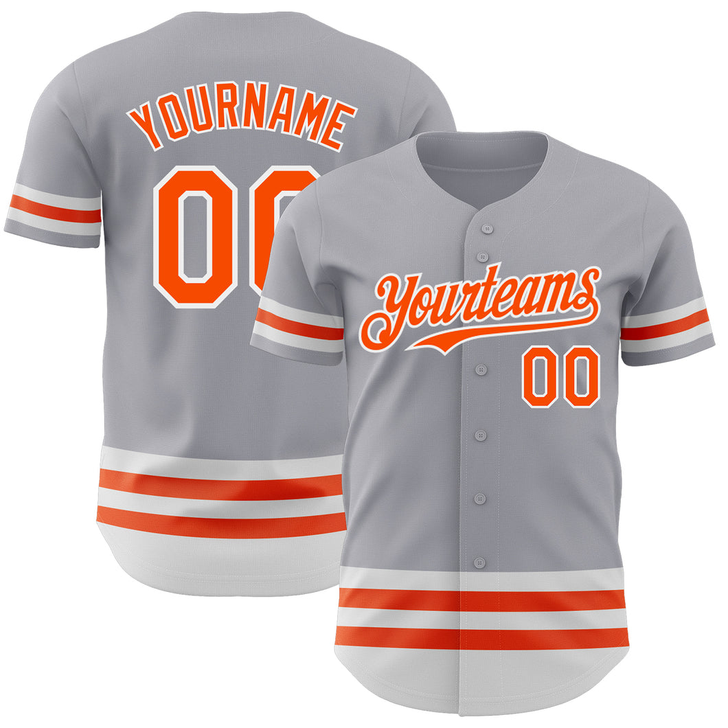 Custom Gray Orange-White Line Authentic Baseball Jersey