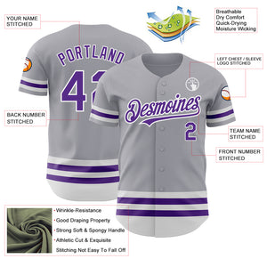 Custom Gray Purple-White Line Authentic Baseball Jersey