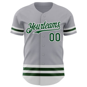 Custom Gray Green-White Line Authentic Baseball Jersey