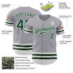 Custom Gray Green-White Line Authentic Baseball Jersey